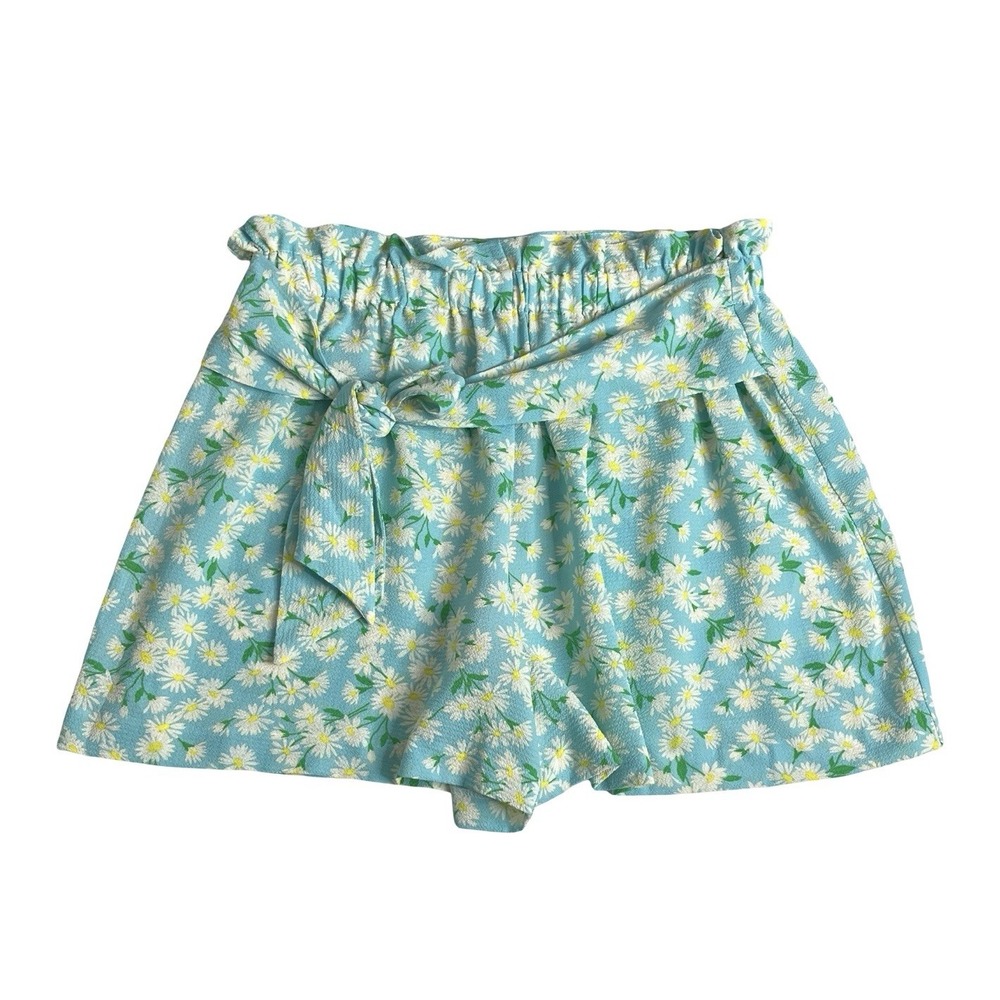 BCBGeneration Shorts Womens M Blue Daisy Floral Paperbag Tie Waist Boho NWT